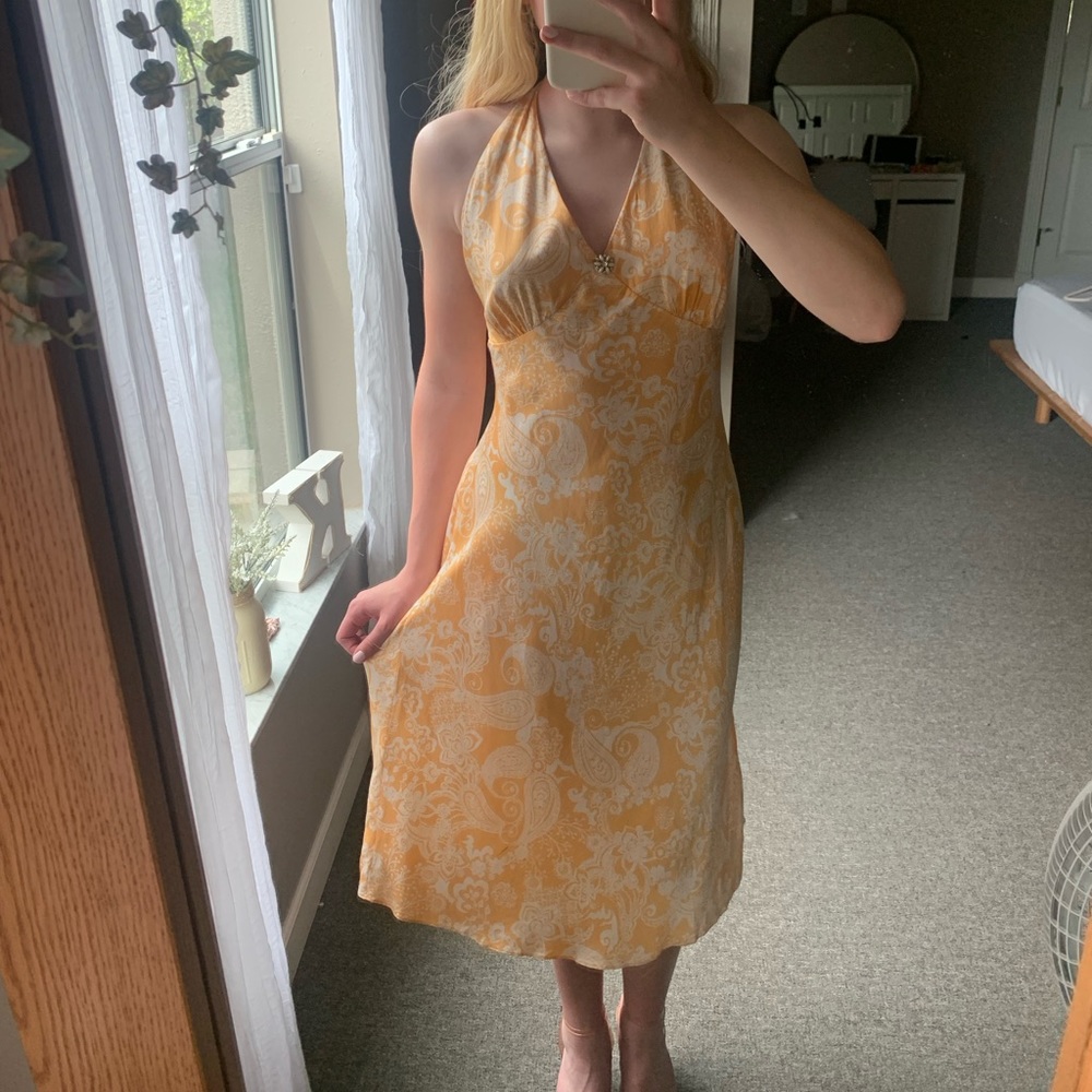 Antonio Melanie, Sunset Paisley, Silk, Halter Midi Dress, Open Back, Size 12